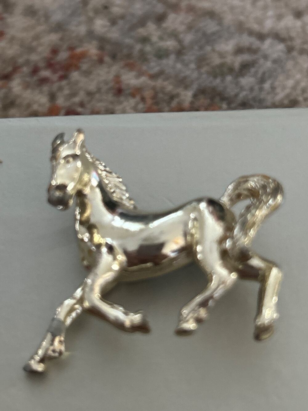 Vintage Silver Tone Galloping Horse Brooch Pin, Equestrian Costume Jewelry
